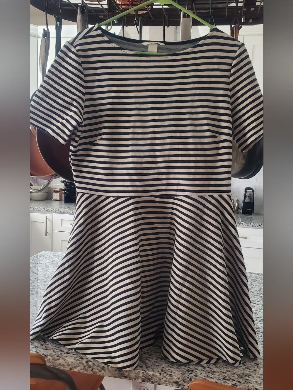 H&M Women's Black and White Striped Fit-and-Flare Short Dress